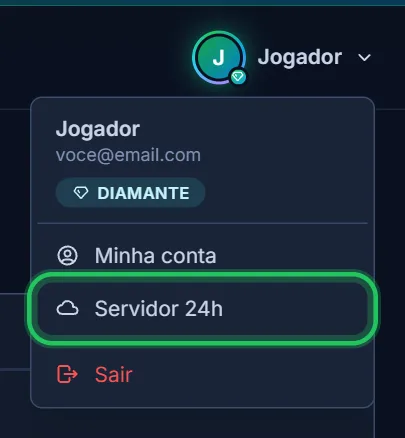 Clique na sua foto e depois em Servidor 24h.